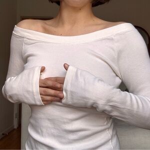 John Galt oolong sleeve off shoulder white top